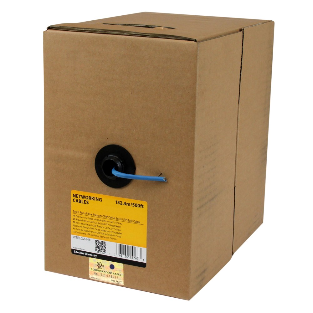 StarTech.com 500 ft Roll of Blue Plenum CMP Cat5e Solid UTP Bulk Cable - 500ft Cat5e Ethernet Bulk Cable - WIR5ECMPHBL MPN:WIR5ECMPHBL