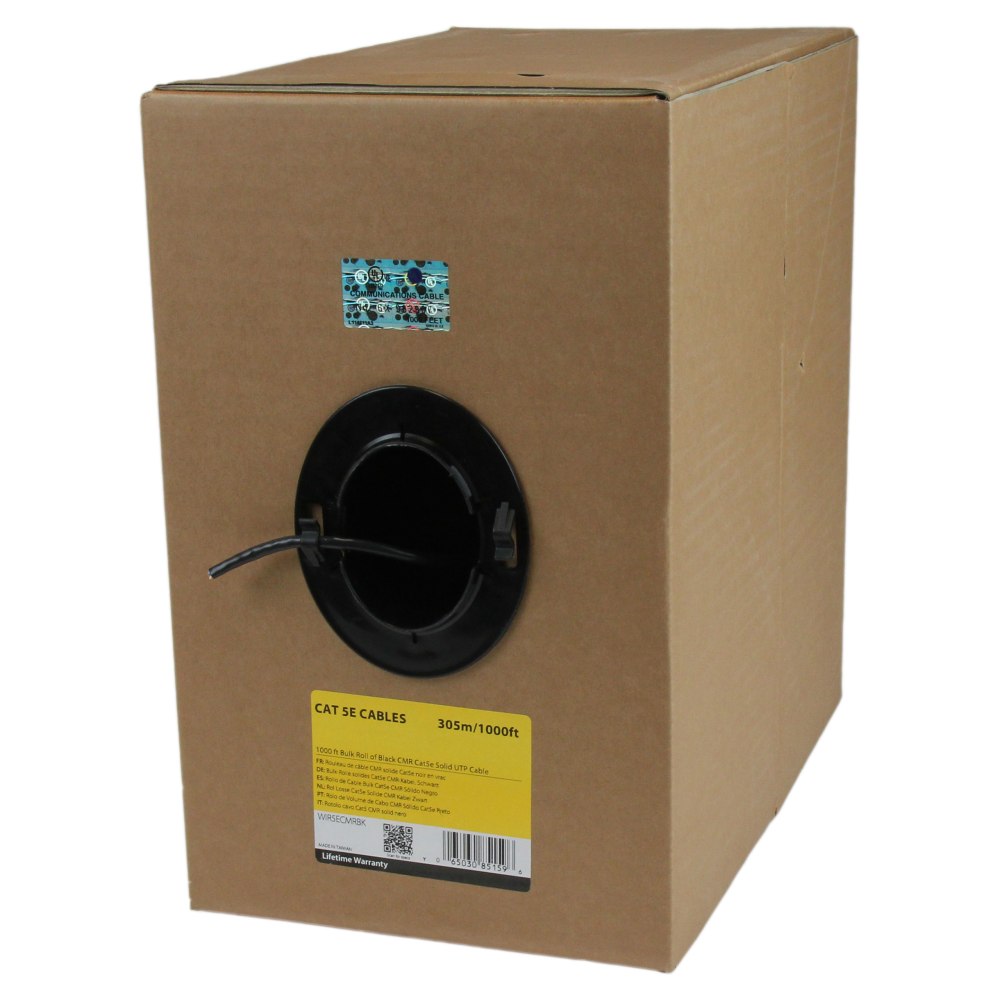StarTech.com 1000 ft Bulk Roll of Black CMR Cat5e Solid UTP Riser Cable e - Bulk Cat5e Cable - 1000 ft Cat5e Cable - WIR5ECMRBK MPN:WIR5ECMRBK