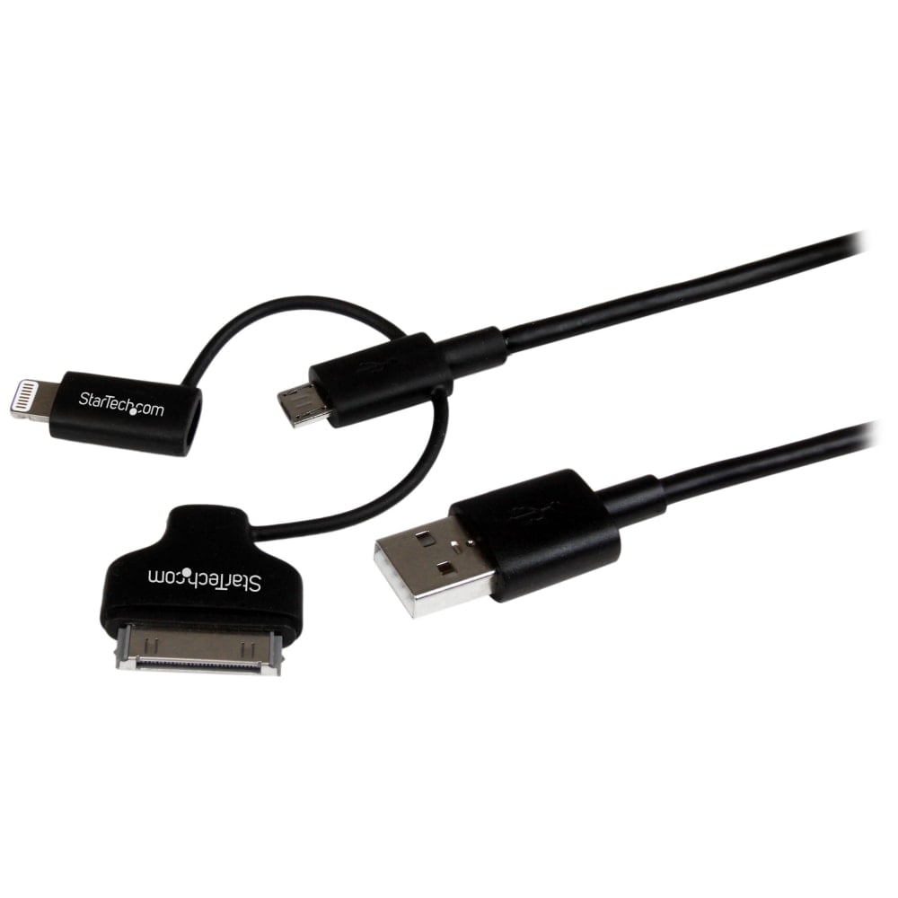 StarTech.com 1m (3 ft) Black Apple 8-pin Lightning or 30-pin Dock Connector or Micro USB to USB Combo Cable - LTADUB1MB MPN:LTADUB1MB