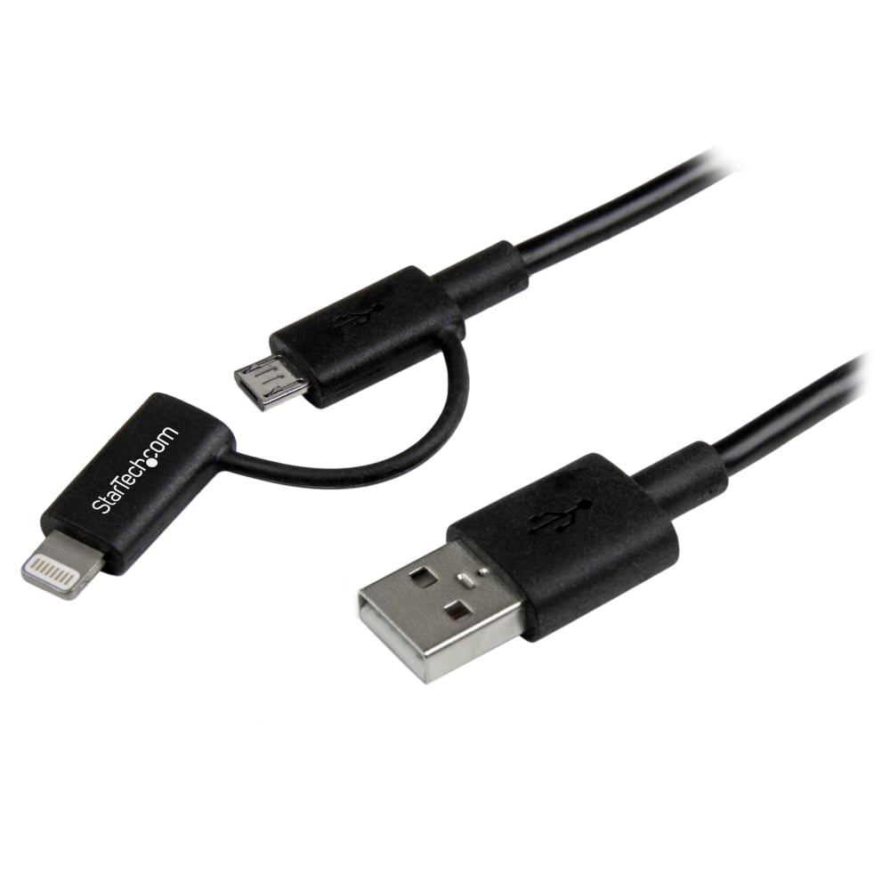 StarTech.com 1m (3 ft) Black Apple 8-pin Lightning Connector or Micro USB to USB Combo Cable - LTUB1MBK MPN:LTUB1MBK