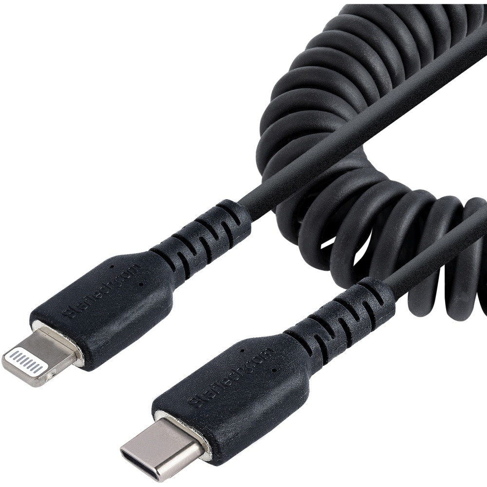 StarTech.com USB C to Lightning Cable 50cm/20in, MFi Certified, Coiled iPhone Charger Cable, Black, TPE Jacket Aramid Fiber - RUSB2CLT50CMBC MPN:RUSB2CLT50CMBC