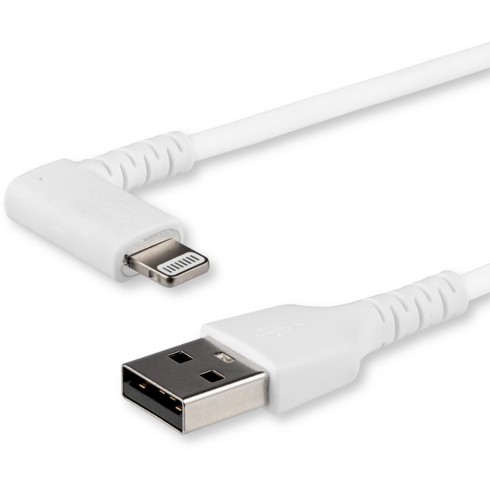 StarTech.com 1m / 3.3ft Angled Lightning to USB Cable - Heavy Duty MFI Certified Lightning Cable - White - USB to Lightning MPN:RUSBLTMM1MWR