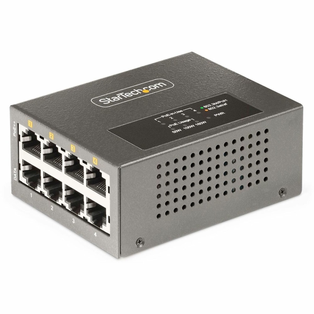 StarTech.com 4-Port Multi-Gigabit PoE++ Injector, 5/2.5/1G Ethernet (NBASE-T), PoE/PoE+/PoE++ (802.3af/802.3at/802.3bt), 160W Power Budget MPN:AS445C-POE-INJECTOR