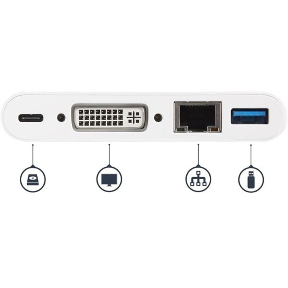 StarTech.com USB C Multiport Adapter - with Power Delivery (USB PD) - USB C to USB 3.0/DVI/Gigabit Ethernet - DKT30CDVPD MPN:DKT30CDVPD