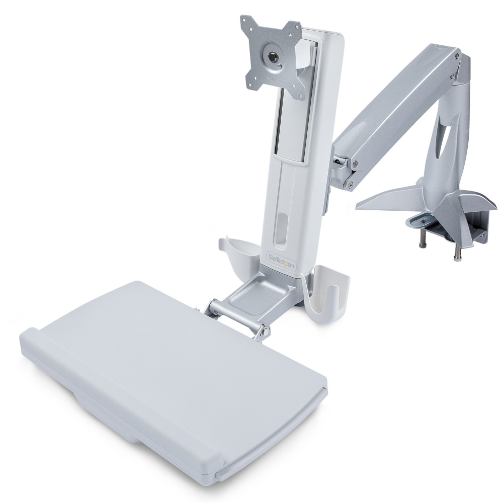 StarTech.com Sit-Stand Monitor Arm, Keyboard Tray, Desk Mount Sit-Stand Workstation up to 27 inch VESA Display, Standing Desk Converter MPN:SIT-STAND-ARM-1MS