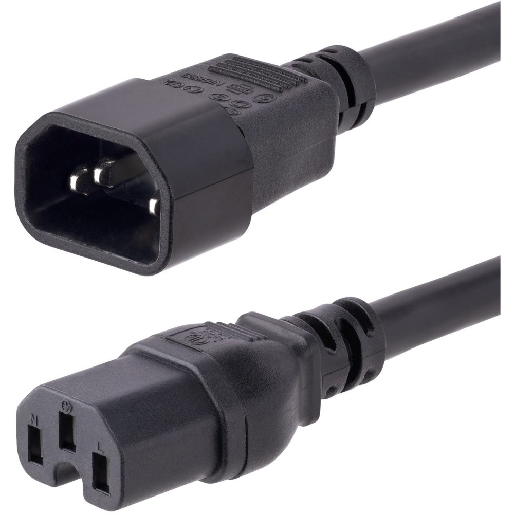 StarTech.com 10ft (3m) Heavy Duty Extension Cord, IEC C14 to IEC C15 Black Extension Cord, 15A 125V, 14AWG, Heavy Gauge Power Cable MPN:H1415-10F-POWER-CORD