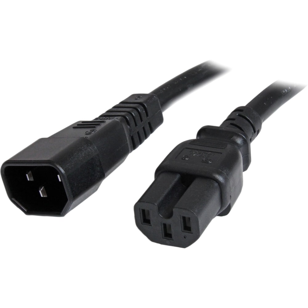 StarTech.com 3ft (1m) Heavy Duty Extension Cord, IEC C14 to IEC C15 Black Extension Cord, 15A 125V, 14AWG, Heavy Gauge Power Cable MPN:PXTC14C153