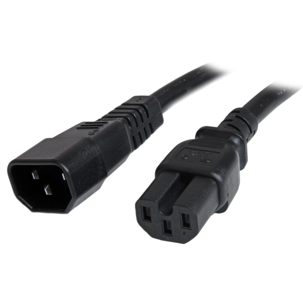 StarTech.com 6ft (1.8m) Heavy Duty Extension Cord, IEC C14 to IEC C15 Black Extension Cord, 15A 125V, 14AWG, Heavy Gauge Power Cable MPN:PXTC14C156