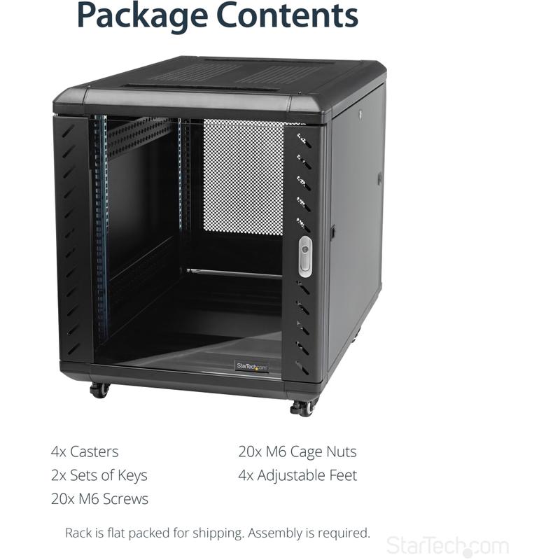 StarTech.com 12U 36in Knock-Down Server Rack Cabinet with Casters - Easy to transport and quick assemble 12U secure server rack cabinet - RK1236BKF MPN:RK1236BKF