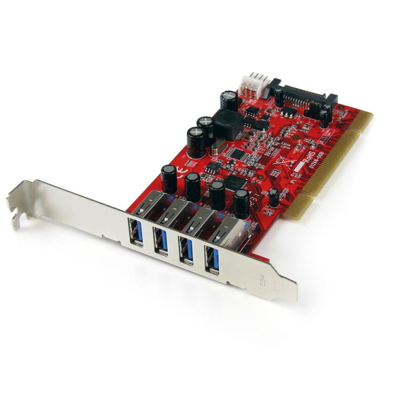 StarTech.com 4 Port PCI SuperSpeed USB 3.0 Adapter Card with SATA/SP4 Power MPN:PCIUSB3S4