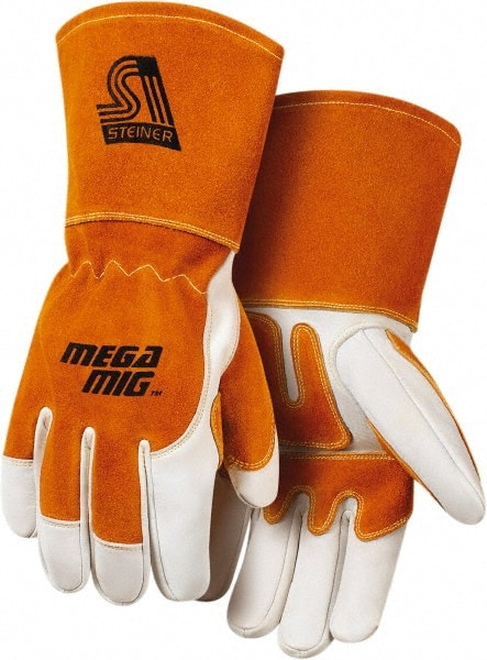 Welding Gloves: Size Large, Grain Cowhide Leather, MIG Welding Application MPN:0216-L