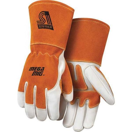 MegaMIG Welding Gloves, Gauntlet Cuff, Straight Thumb, Premium Cowhide, M, 1 PR MPN:0216-M