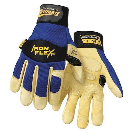 Mechanics Gloves, Grain Goatskin Leather Palm, M, Tan/Blue MPN:0914-M