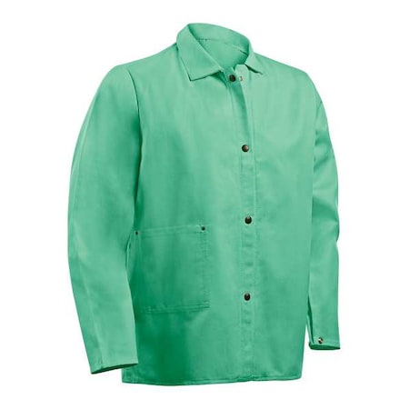 FR Welding Jackets, Cotton, 9 oz, 30 in Length, Snap Closure, 2 Pockets, Green, 4XL MPN:1030MB-4X