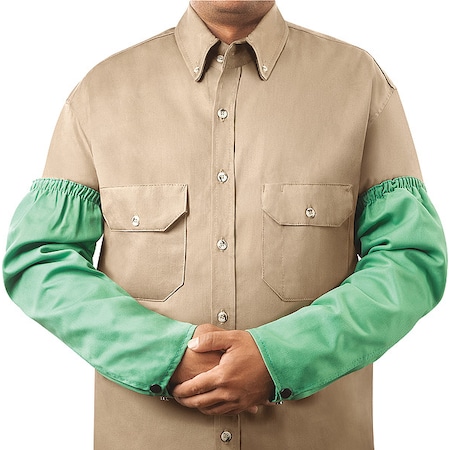 Flame-Resistant Sleeve, Cotton, 18 in Length, Green, Elastic Cuff MPN:1034-18ES