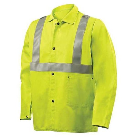 FR Welding Jackets, Cotton, 9 oz, 30 in Length, Snap Closure, 2 Pockets, Green, S MPN:1070RS-S