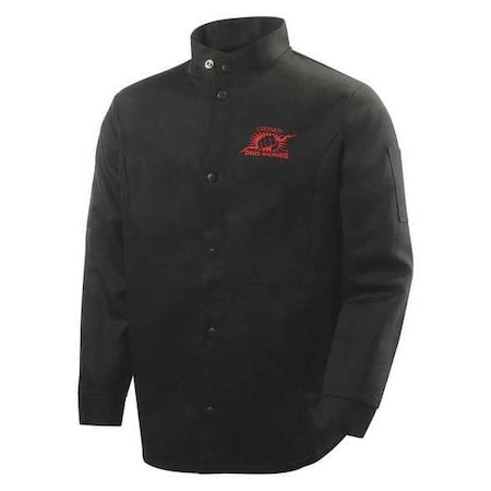Welding Jacket, Cotton, 9 oz, 30 in Length, Snaps Closure, 2 Pockets, Black, S MPN:1160-S