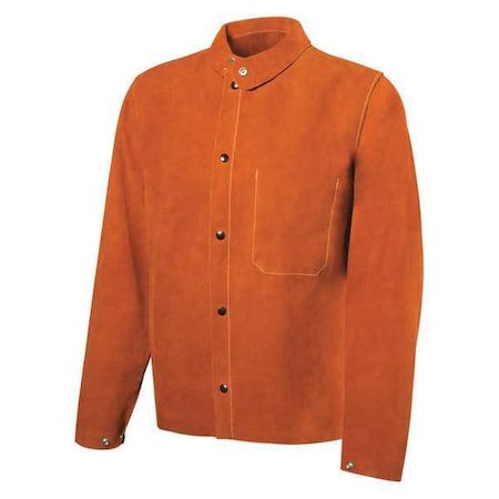 Welding Jacket, Cowhide, 3 oz, 30 in Length, Snaps Closure, 2 Pockets, Brown, L MPN:1215-L