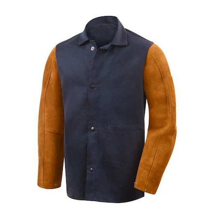 Hybrid Welding Jacket, Cotton, 9 oz, 30 in Length, Snap Closure, 3 Pockets, Blue, 4XL MPN:1260-4X