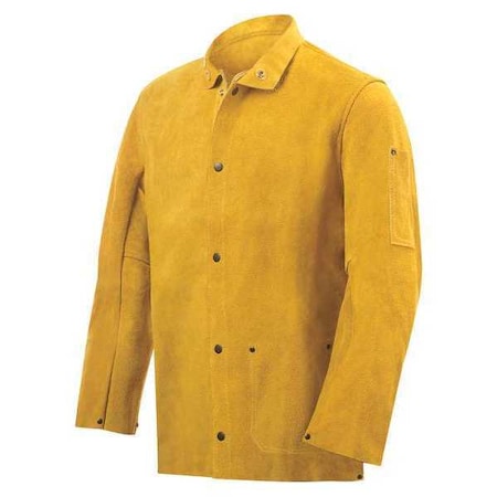 Leather Welding Jacket, Leather, 30 in Length, Snap Closure, 3 Pockets, Yellow, 3XL MPN:8215-3X