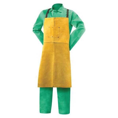 Welding Apron, Leather, 3 oz/sq ft, 36 in Length, Yellow, Universal MPN:82165