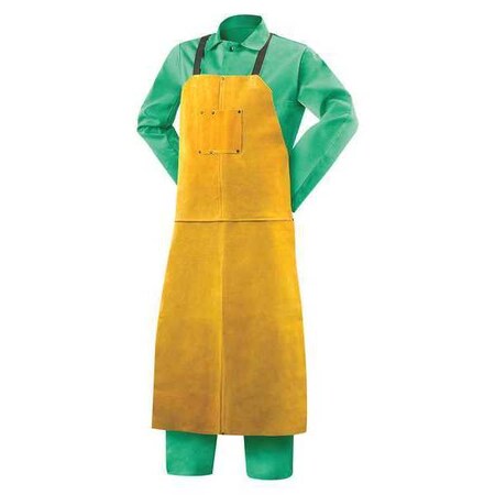 Welding Apron, Leather, 3 oz/sq ft, 48 in Length, Yellow, Universal MPN:82166