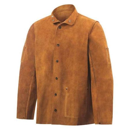 Leather Welding Jacket, Leather, 30 in Length, Snap Closure, 3 Pockets, Brown, 6XL MPN:9215-6X