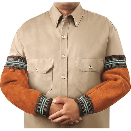 Flame-Resistant Sleeve, Leather, 18 in Length, Brown, Elastic Cuff MPN:92182