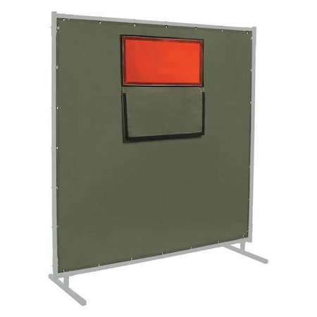 Welding Curtain With Window, Cotton Duck, 6 ft. W., 6 ft. H., 12 oz/sq yd, With Grommet, Olive MPN:301-338F-6X6