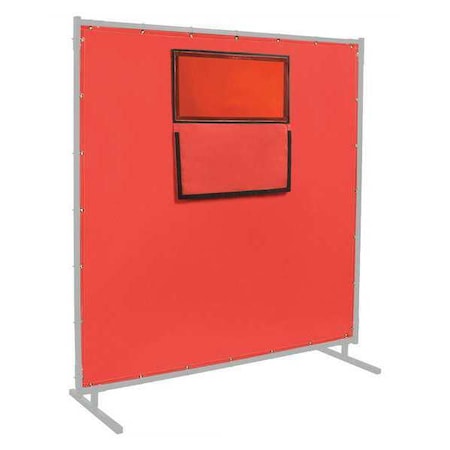Welding Curtain With Window, Silicone-Coated Fiberglass, 8 ft. W., 6 ft. H., 16 oz/sq yd, Red MPN:384-338F-6X8