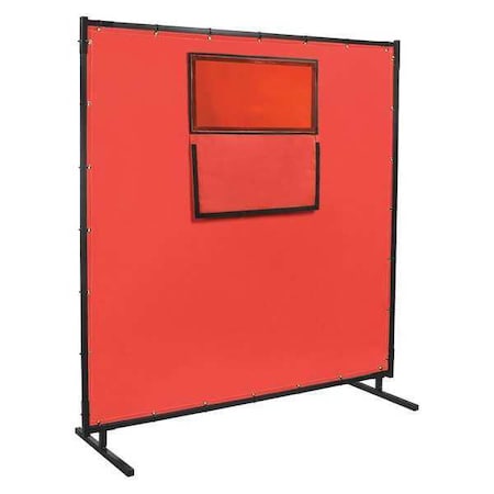 Welding Screen With Window, Acrylic Coated Fiberglass, 8 ft. W., 6 ft. H., 16 oz/sq yd, Red MPN:584HD-338F-6X8