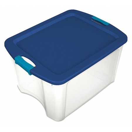 Stackable Storage Tote W/ Lid, 12 gal, 23-5/8 in L x 18-5/8 in W x 9-1/4 in H, Clear, Blue MPN:14449606