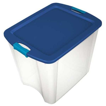 Stackable Storage Tote W/ Lid, 26 gal, 23-5/8 in L x 18-5/8 in W x 20-1/8 in H, Clear, Blue MPN:14489604