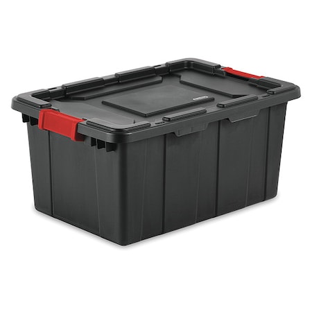 Stackable Storage Tote W/ Lid, 15 gal, 25-3/4 in L x 17-1/4 in W x 11-7/8 in H, Black, Red MPN:14649006