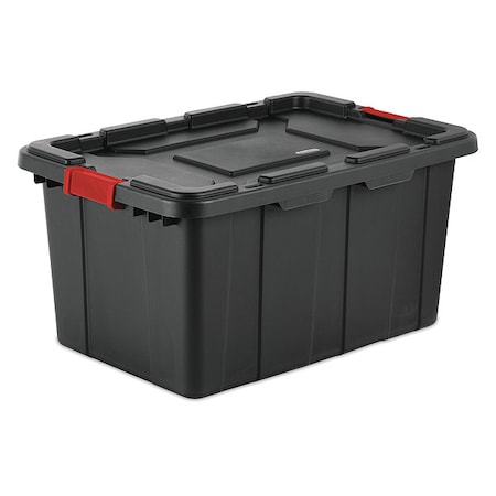 Stackable Storage Tote W/ Lid, 27 gal, 30-1/2 in L x 20-5/8 in W x 15-1/4 in H, Black, Red MPN:14669004
