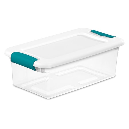 Stackable Storage Tote W/ Lid, 1.5 gal, 14-1/8 in L x 7-5/8 in W x 4-7/8 in H, Clear, White MPN:14928012