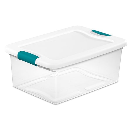 Stackable Storage Tote W/ Lid, 3.8 gal, 16-1/4 in L x 11-1/4 in W x 6-3/4 in H, Clear, White MPN:14948012