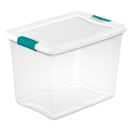 Stackable Storage Tote W/ Lid, 6.3 gal, 16-1/4 in L x 11-1/4 in W x 11-5/8 in H, Clear, White MPN:14958006