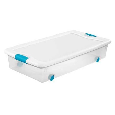 Stackable Storage Tote W/ Lid, 14 gal, 33-7/8 in L x 18-3/4 in W x 7 in H, Clear, White MPN:14988004