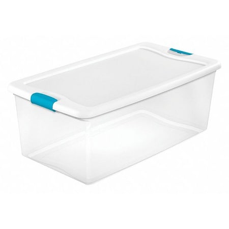 Stackable Storage Tote W/ Lid, 26.5 gal, 33-7/8 in L x 18-3/4 in W x 13 in H, Clear, White MPN:14998004