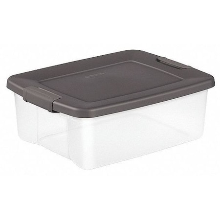 Stackable Storage Tote W/ Lid, 6.3 gal, 19-7/8 in L x 15-1/2 in W x 7-3/4 in H, Clear, Gray MPN:19363V06
