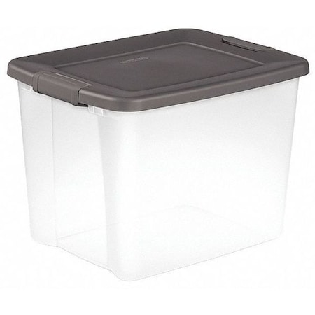 Stackable Storage Tote W/ Lid, 12.5 gal, 19-7/8 in L x 15-1/2 in W x 14-3/4 in H, Clear, Gray MPN:19373V06
