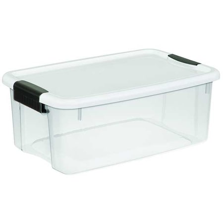 Stackable Storage Tote W/ Lid, 4.5 gal, 18-1/8 in L x 12-1/4 in W x 7 in H, Clear, White MPN:19849806