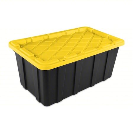Stack & Nest Storage Tote W/ Lid, 38 gal, 37-1/2 in L x 21-5/8 in W x 15-7/8 in H, Black, Plastic MPN:50679Y04