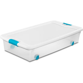Sterilite Plastic Wheeled Storage Tote w/ White Lid 56 Qt Cap. 33-7/8