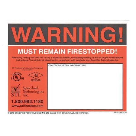 Red Warning Label MPN:Z1003892CG