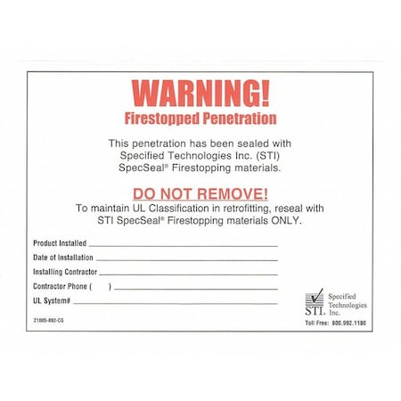 Fire Penetration Warning Label MPN:Z1005892CG
