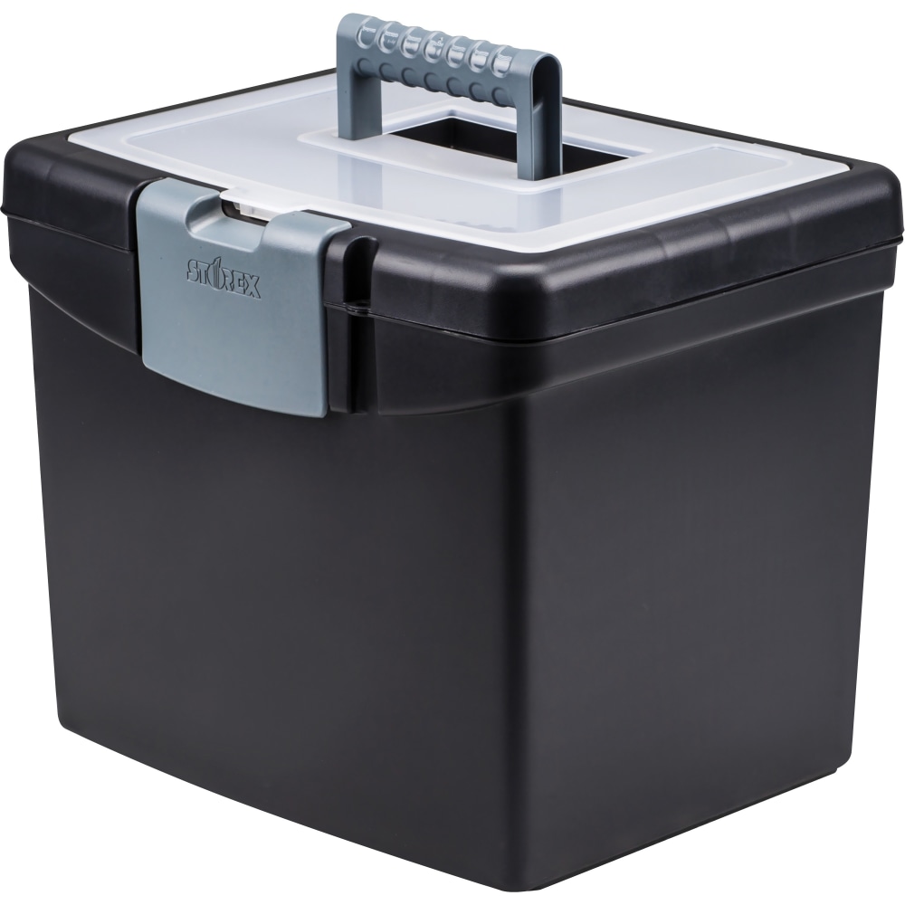 Storex Portable Storage Box - External Dimensions: 14.9inx11inx 12.1in - Media Size Supported: Letter - Snap-tight Closure - Plastic - Black - MPN:61502U01C
