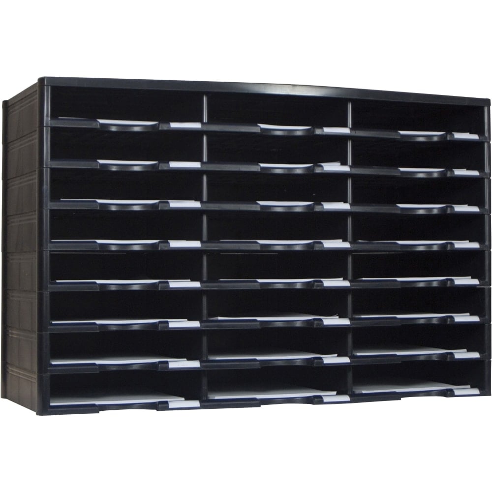 Storex Stackable Literature Sorter - 12000x Sheet - 24 Compartment(s) - 9.50in x 12in - 20.5in x 14.1in Width31.4in - Black - Plastic, Polystyrene - 1 Each MPN:61435U01C