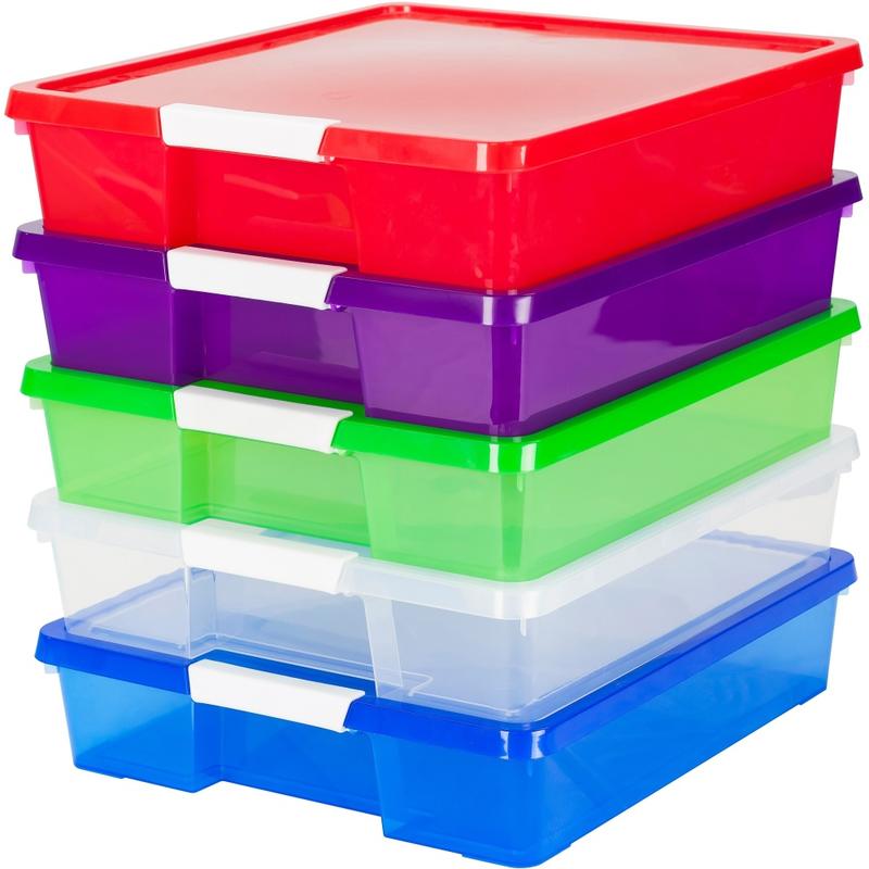 Storex Stackable Craft Boxes, Small Size, 3in x 14in x 14in, Assorted Bright, Carton Of 5 MPN:63202U05C